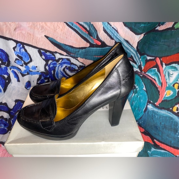 Marc Fisher Black Loafers Platform Block Heels Slip On - Picture 2 of 7